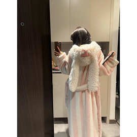 可爱少女小兔子珊瑚绒睡衣女冬季2024加厚保暖大码睡袍家居服睡裙