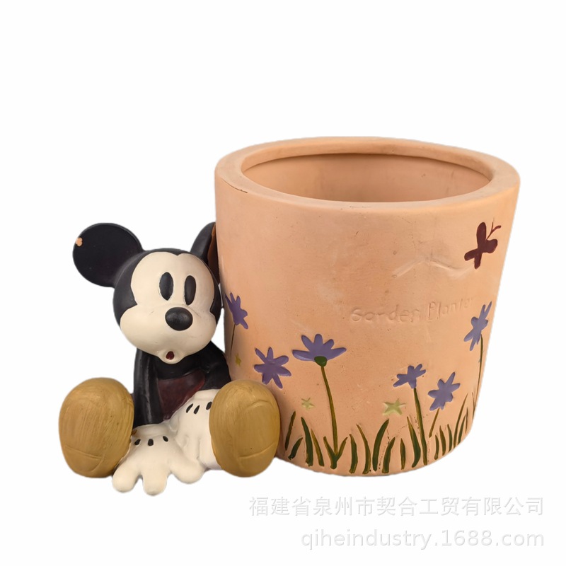 Exportación de comercio exterior Maceta de cerámica de arcilla roja Balcón de jardinería Maceta de cerámica gruesa que absorbe agua y transpirable, Maceta de dibujos animados de gran diámetro