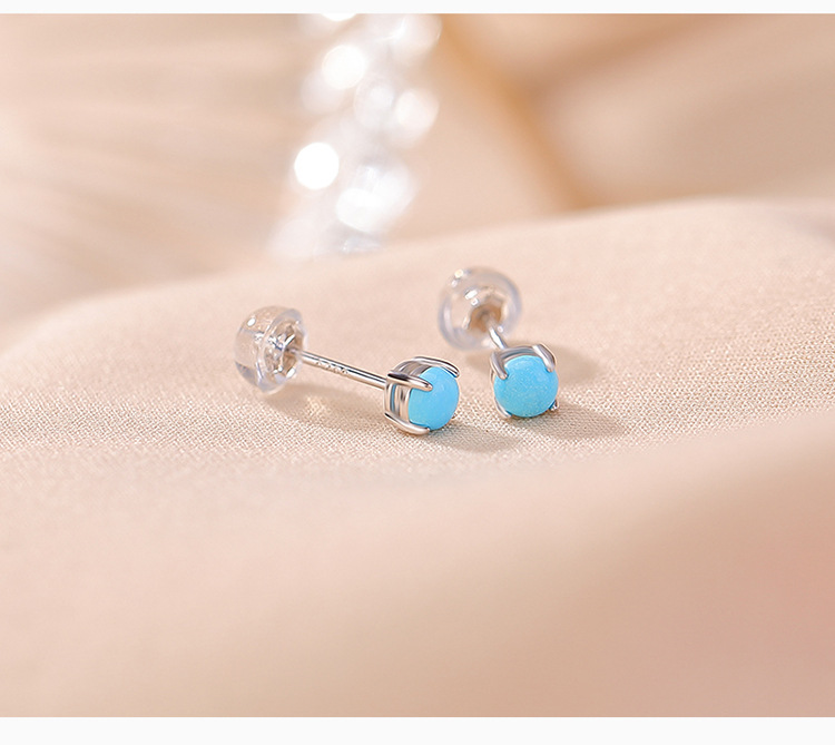 Khuyên tai bạc S925 mạ vàng đính đá turquoise hình học vintage — Loại bạc chi tiết 4