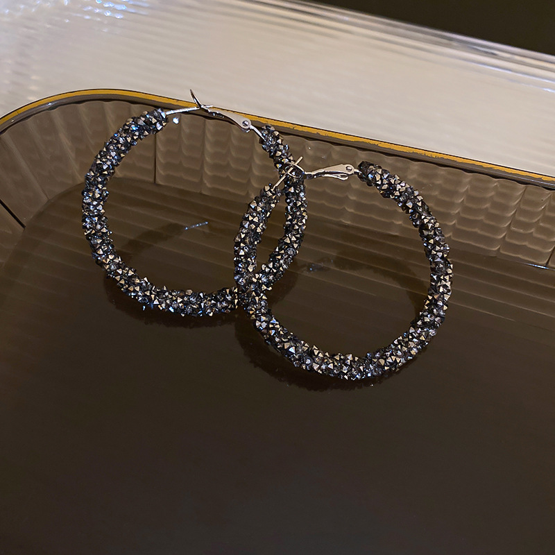 Hoop Earrings Classification 1 Pair Exaggerated Circle Alloy Inlay Artificial Gemstones Women's Hoop Earrings
