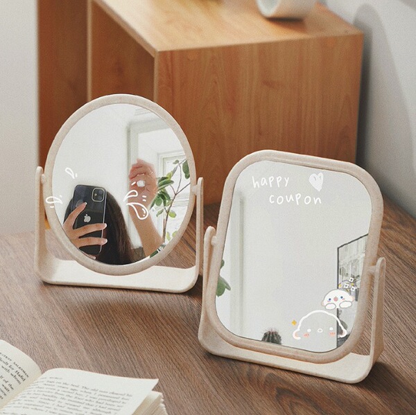 Desktop double-sided straw makeup mirror girl's heart mirror desktop…