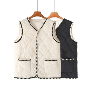 2023 Winter New plus size cotton-padded vest chubby girl fashion age-reducing Chanel style lace fleece-lined waistcoat 8466