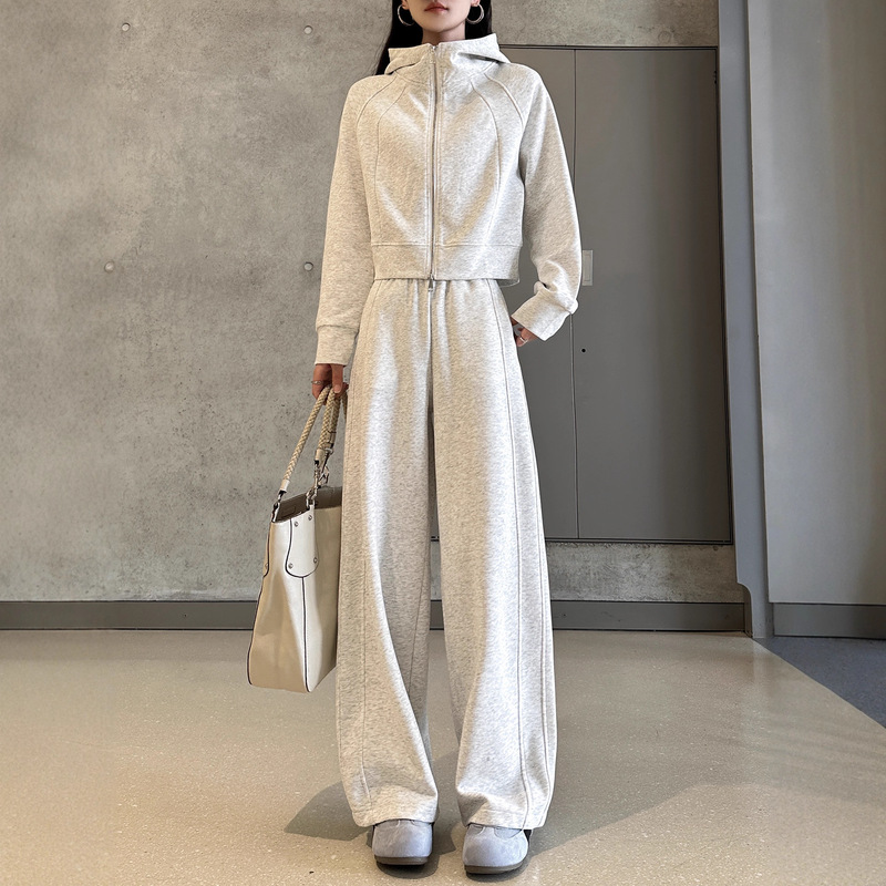 Sports Suit Women's Spring & Fall 2025 New Draped Wide-Leg Sweatpants Winter Outer Wear Fashionable Casual Sweatshirt Two-Piece Set