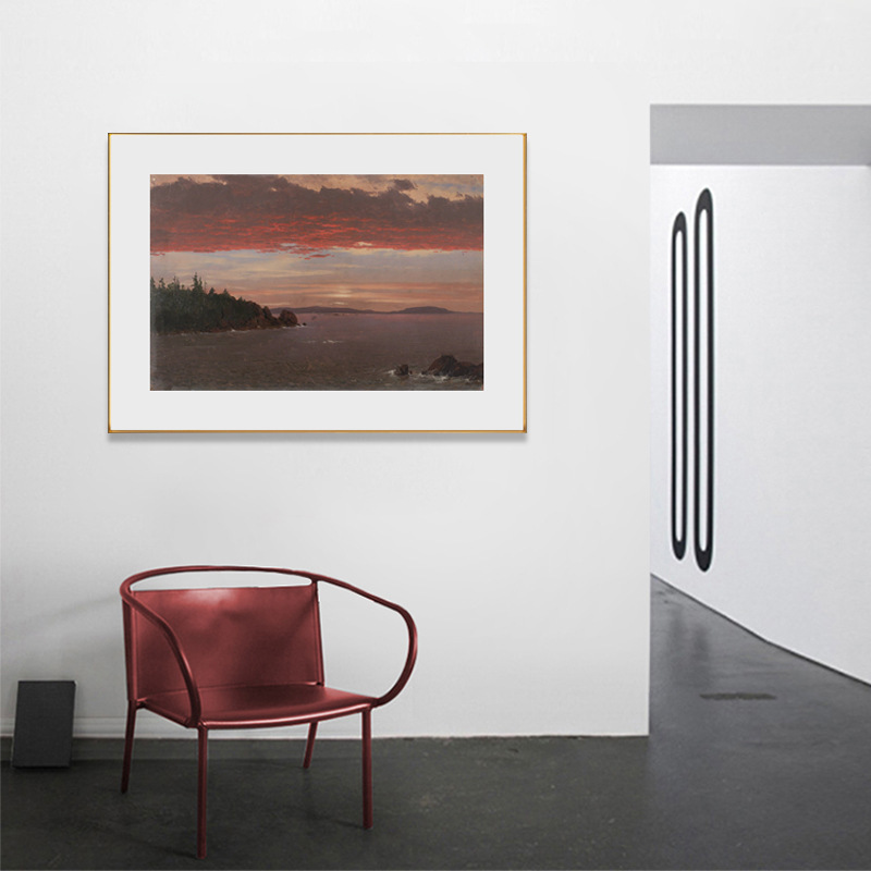 Modern Minimalist Style Living Room Decorative Painting Sunrise Landscape Oil Painting Rectangular Red Grey Photographing Post-modern Hanging Painting