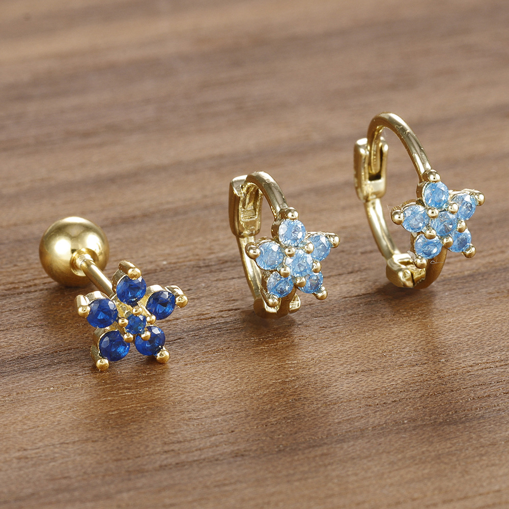 10g Weight Copper Ear Needle Material Earrings, Ear Studs Classification 1 Set Quantity Daily Occasion Copper Material Star, Flower Pattern All Seasons Season Women's Gender Plating Design Elegant Style 1 Set Elegant Star Flower Plating Copper Earrings Ear Studs 10