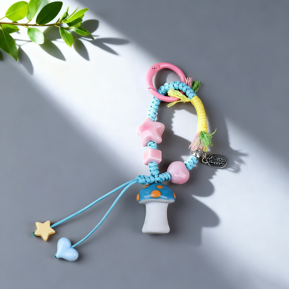 Jingdezhen cerámica hecha a mano colgante de cadena de teléfono móvil pareja llavero de dibujos animados frutas hojas de fresa colgar joyas