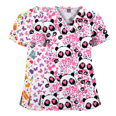 新商品弾力プリント半袖上着看護師服手術服欧米医師診療所歯科手洗い服代発