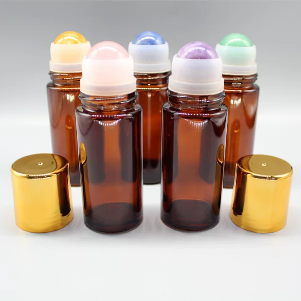 Cross-Border 50ml Essential Oil Bottle Brown Essential Oil Roller Ball Bottle Jade Roller Ball Head Brown Glass Castor Oil Roller Ball Bottle