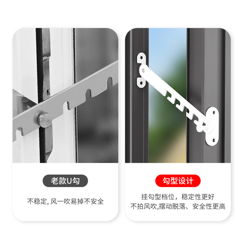 Restrictor de ventana deslizante ajustable sin agujeros de perforación y abertura plana