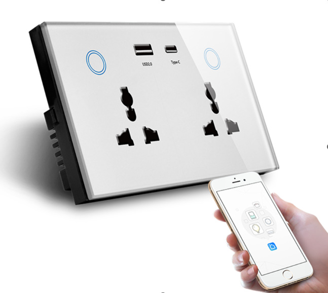 Graffiti WiFi socket inteligente panel de vidrio templado casa inteligente 2-agujero de pared USB interruptor de enchufe universal