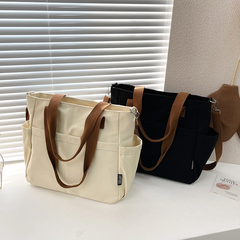 Bolso Tote de Lona para Mujer, Cierre de Cremallera, Múltiples Bolsillos, para Uso Diario