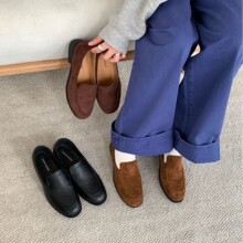 复古小方跟棕色绒面乐福2025年秋季单鞋女绒面通勤套脚小皮鞋女