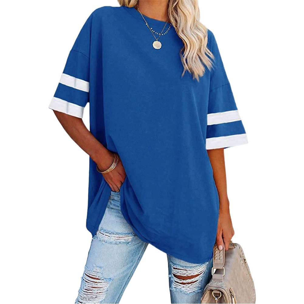 2022 Amazonas transfronterizas tops de las mujeres europeas y americanas suelta media manga cuello redondo contraste color cintura más tamaño gordo camiseta mujeres image 1