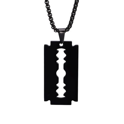European and American titanium steel razor blade pendant hollow Korean version stainless steel simple personalized necklace trendy jewelry tag