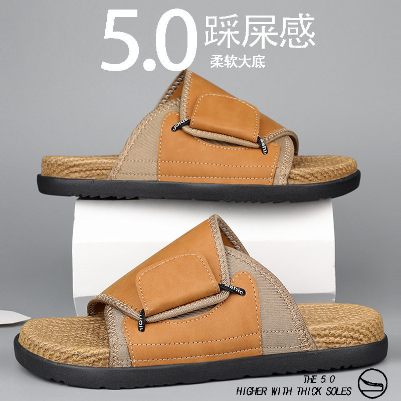 Dép sandal nam quai ngang bít mũi chống trượt đi biển cỡ lớn — kaki, màu be, đen