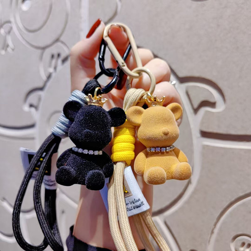Cartoon flocking crown violent bear key chain pendant couple doll bag mobile phone pendant small gift wholesale Cartoon flocking crown violent bear key chain pendant couple doll bag mobile phone pendant small gift wholesale