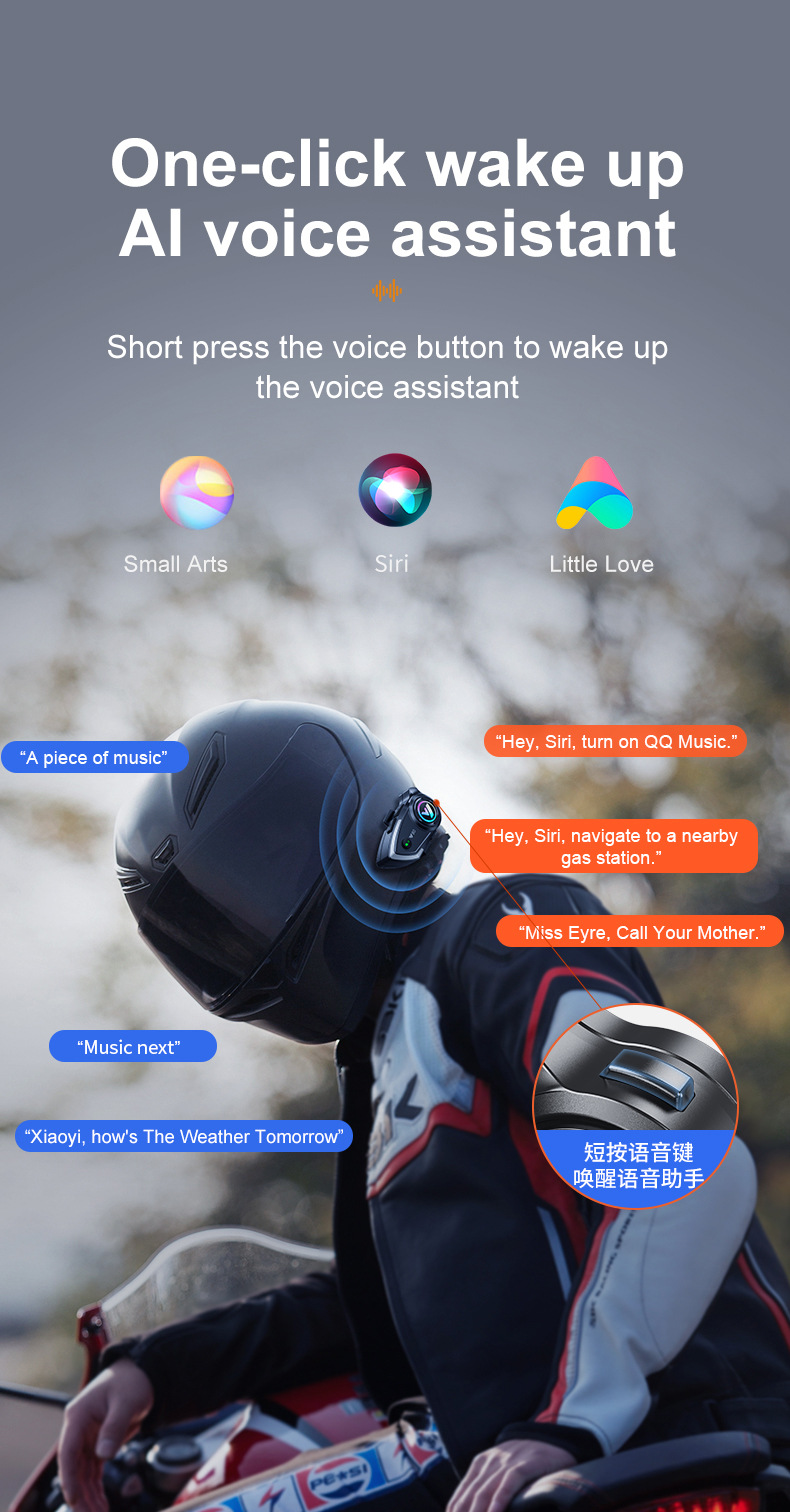 Helmet Bluetooth Headset Eq Sound Effect Heavy Bass Waterproof Dustproof Intelligent Noise Reduction Motorcycle Helmet Headset