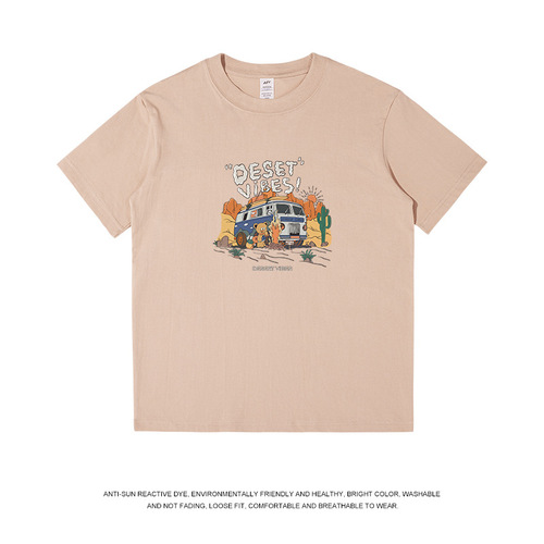 Trendy brand T-shirt men  new pure cotton white cartoon printed short-sleeved heavy combed cotton loose T-shirt for women summer