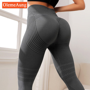 European and American sexy line hip sports tights women's high waist elastic fitness pants running yoga pants