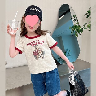 New Cotton Girls Mid-Length Short-Sleeved T-Shirt Kidsren's Style Dress Big Kidsren's Clothing Tops 2025 Summer New