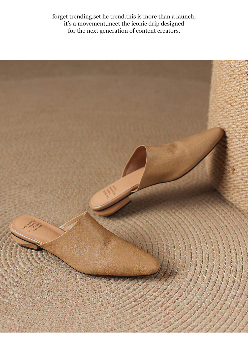 Giày mule nữ da cừu mũi vuông đế bệt — đen chi tiết 23