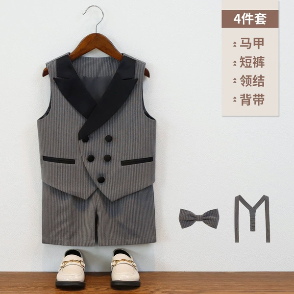 Set, vest, shorts, suspenders, bow tie, 4 pieces