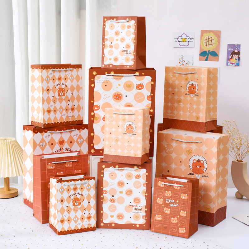 卡通动物白卡礼品袋礼物包装纸袋小朋友零食手提袋生日礼物袋