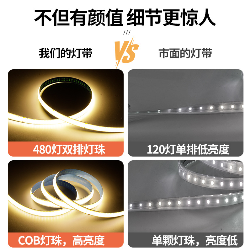 COB LED Strip Light Driver-Free Power Supply High Voltage 220V LED Home Decoration Ceiling ROHS Cross-Border Direct Plug Ready-to-Use Luminous Light Strip
