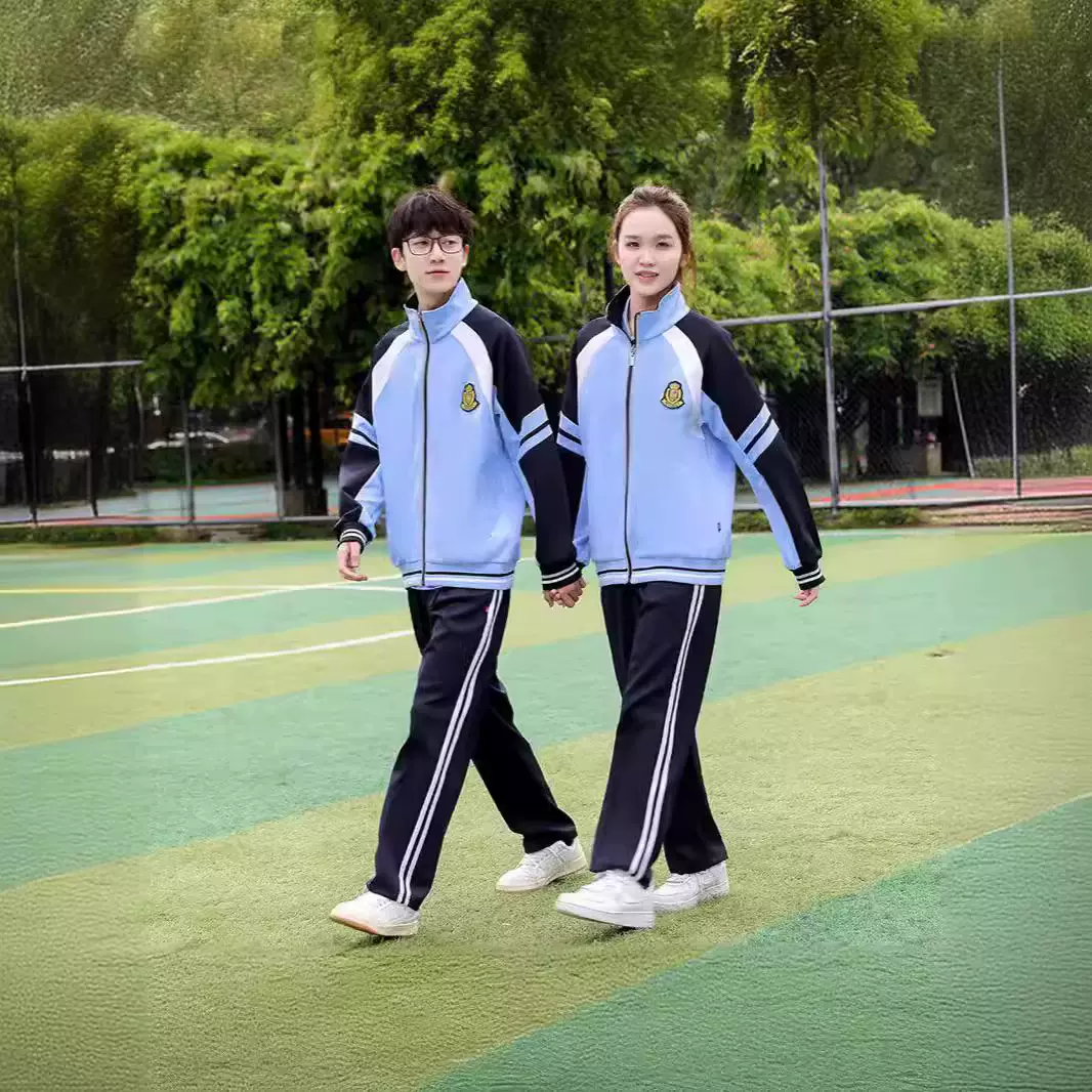 春秋季中小学生校服男女款运动风短袖T恤休闲初中生学院风三件套