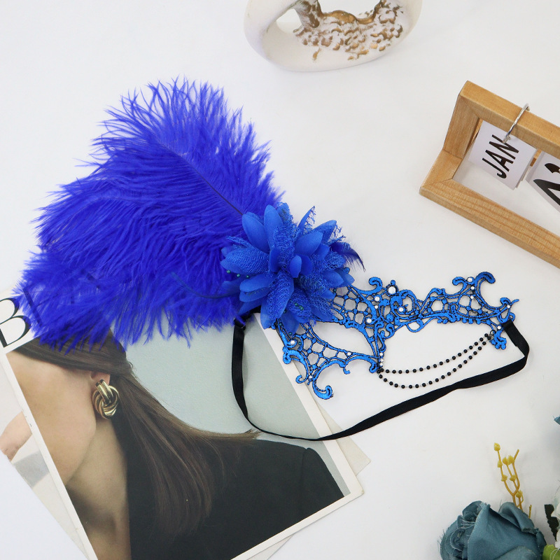 Ventas transfronterizas calientes de Halloween nuevas plumas de encaje gradiente máscara de mitad de cara maquillaje de baile accesorios de vestuario sexy