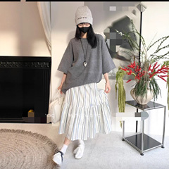 小众品牌精品女装经典条纹蓬蓬伞状半身裙百搭休闲南油高端女装