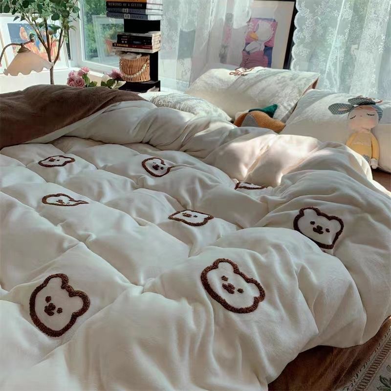 Nanjiren Ins Simple Four-Piece Quilt Cover Internet Celebrity Bedding Bed Sheetss Washed Cotton Three-Piece Set Student Dormitory