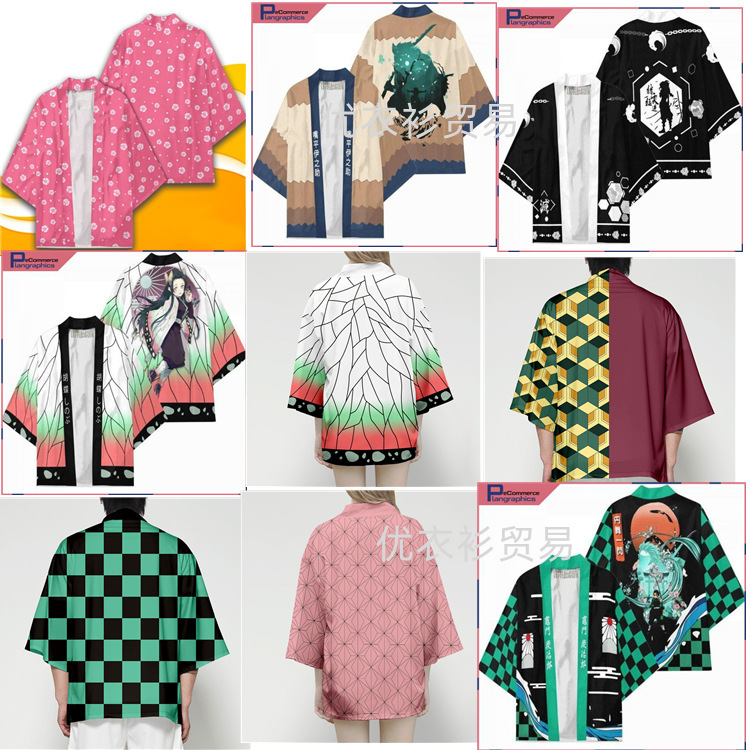 in stock Second Dimension Ghost Extinguishing Blade Kimono cospaly Canji Lang Demon Slayer Same Style Cloak for Adults