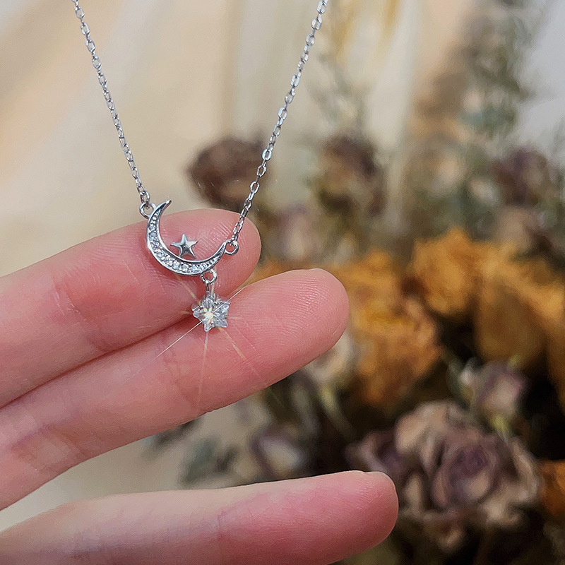 8g Weight White Gold Plated Plating Material Pendant Necklace Classification cable chain Chain Type Simple Style Star Titanium Steel Copper Plating White Gold Plated Pendant Necklace