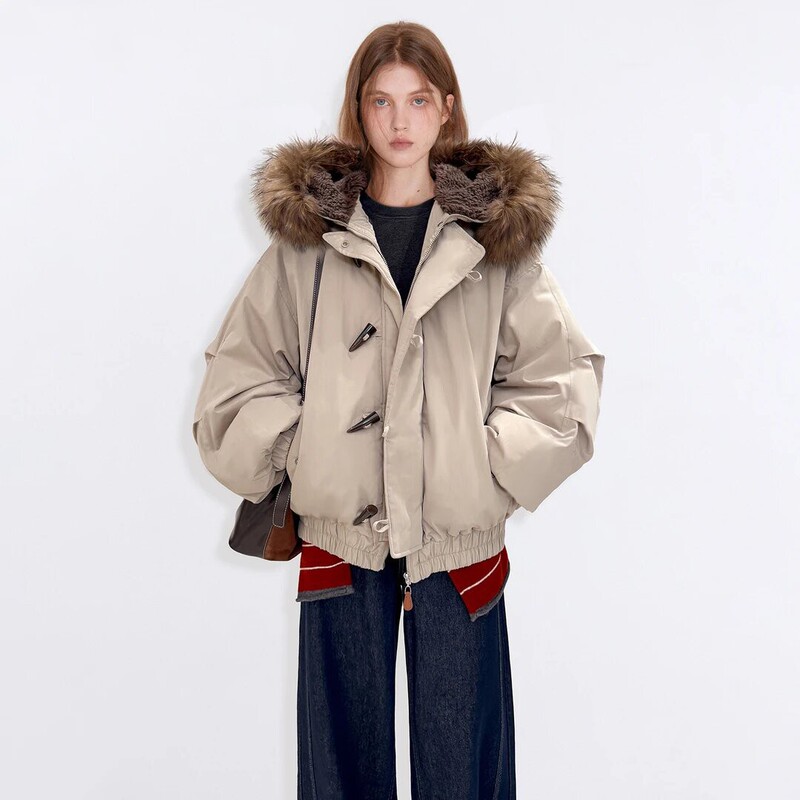 2707 # Versatile Double-Layered Front Placket Samsung 90 White Duck down Faux Fur Hooded Parka down Jacket 2707 # Versatile Double-Layered Front Placket Samsung 90 White Duck down Faux Fur Hooded Parka down Jacket