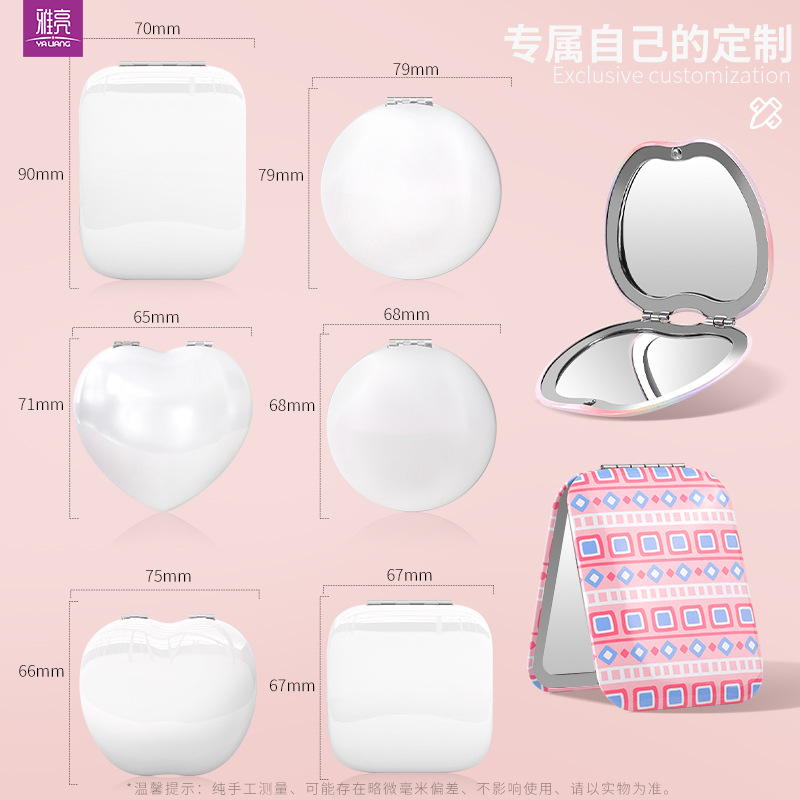 Espejo de moda de hojalata portátil delgado y ligero de moda Espejo OVNI de múltiples formas Espejo de doble cara con imagen en color personalizado