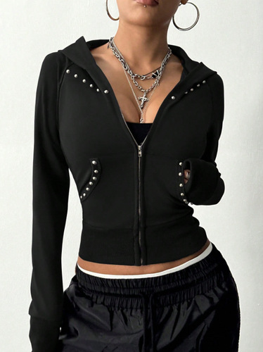 -73122 Western-style slimming versatile beaded base cap women's hoodie sweatshirt top cardigan jacket