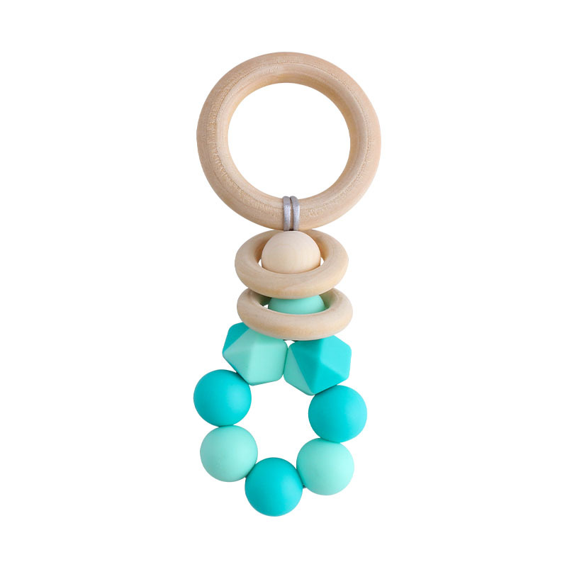 Nuevos suministros para bebés DIY creativo anillo de madera mordedor bebé calmante de dos colores de silicona de juguete dientes de molienda palo