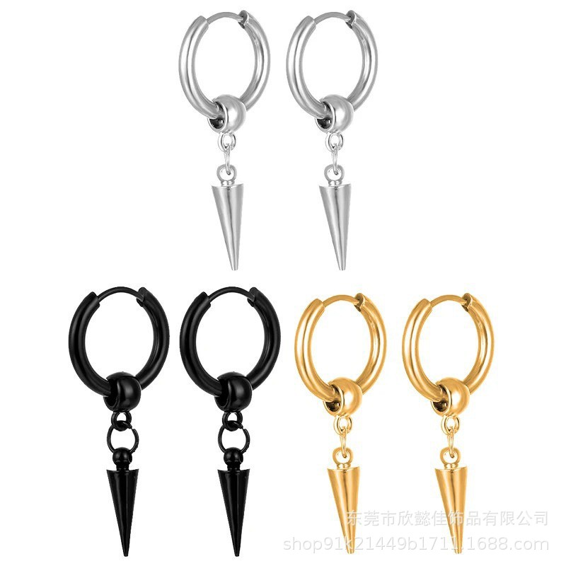 Cross-Border Style 304 Stainless Steel Hip-Hop Dazzling Geometric Earrings for Men and Women Trendy Black Gold Steel A60