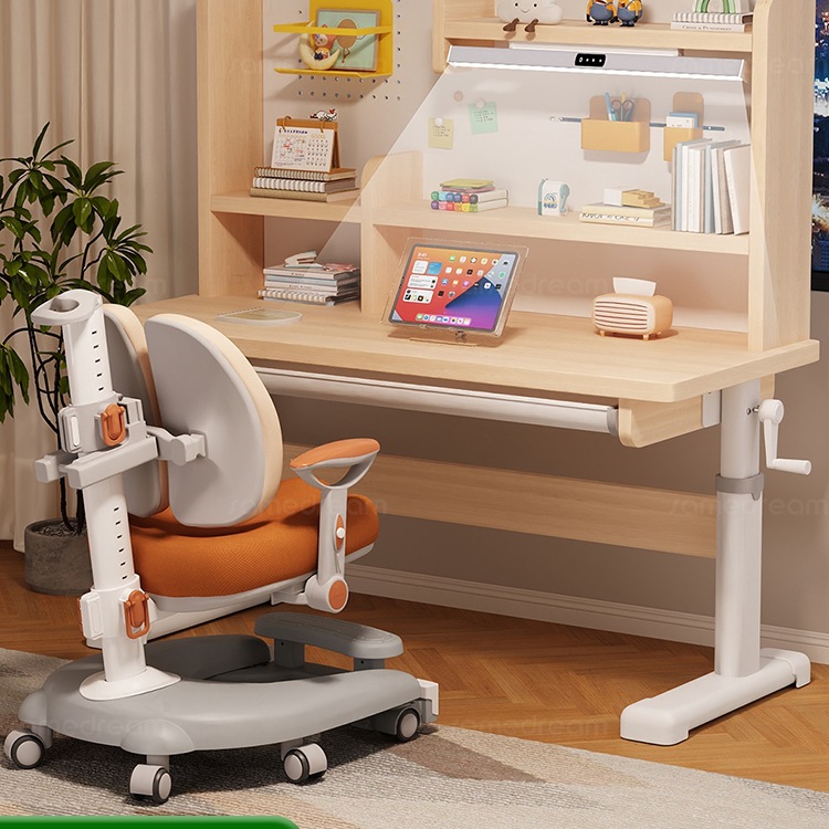 Sanmeng Kidsren's Study Table Liftable Solid Wood Desk Primary School Students Home Writing Table Simple Desk and Chair Set