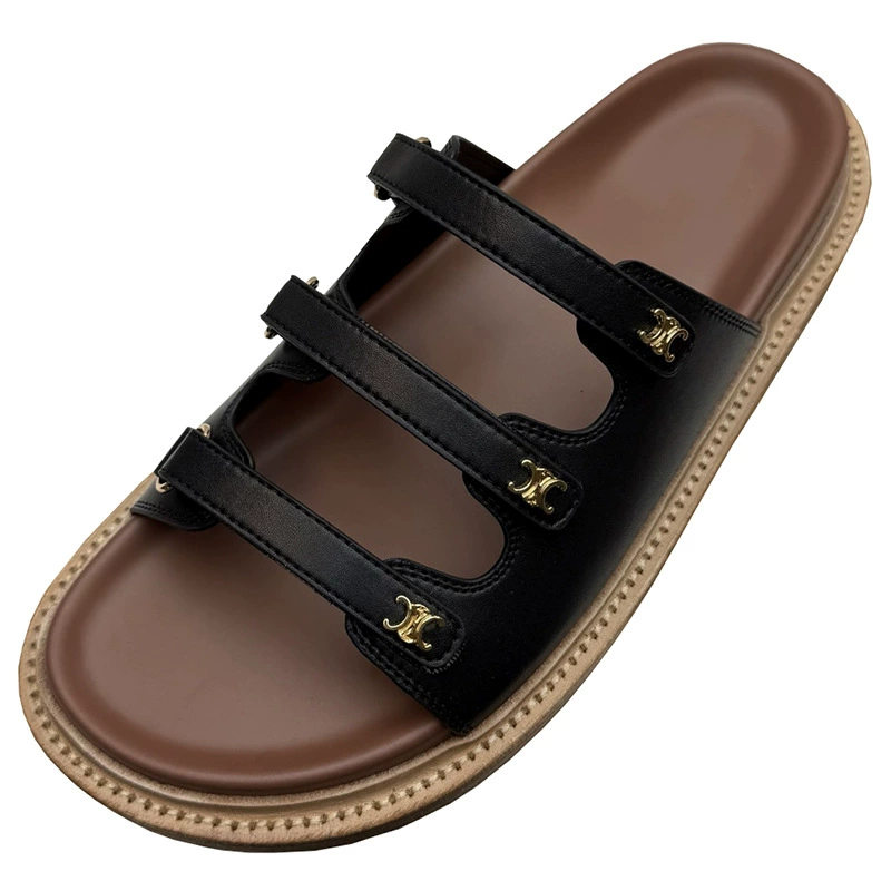 Summer universal slippers with velcro, genuine leather