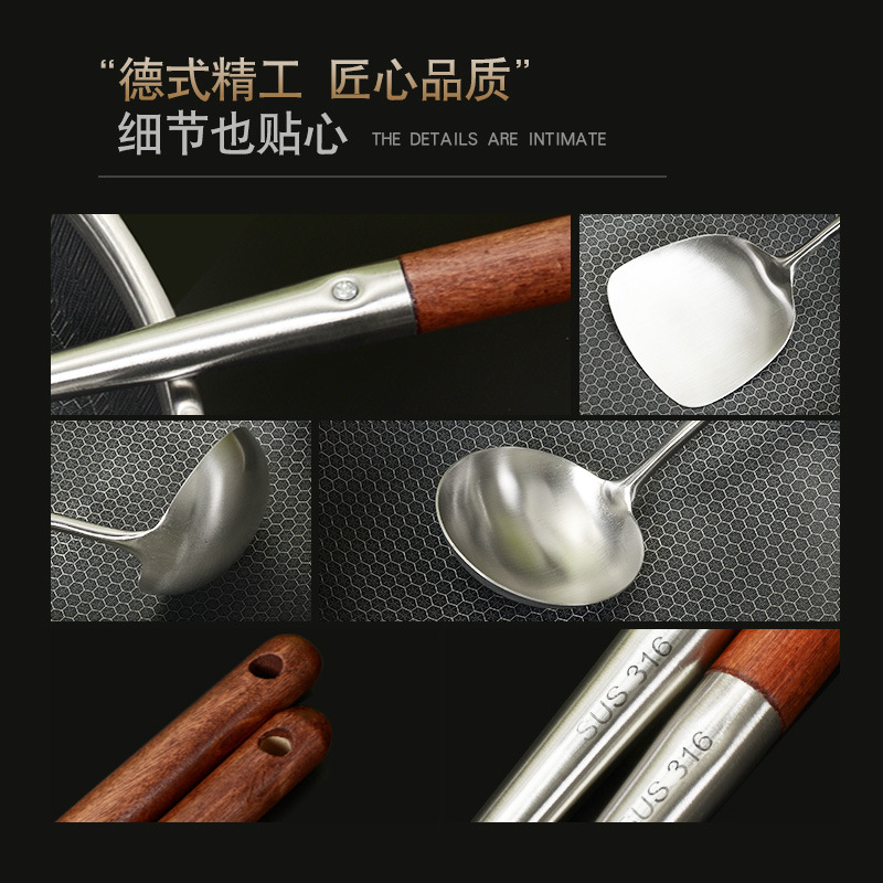 316 cuchara para freír de acero inoxidable más espátula de mango largo para freír espátula para cocinar espátula para el hogar cuchara para sopa juego de utensilios de cocina para chefs