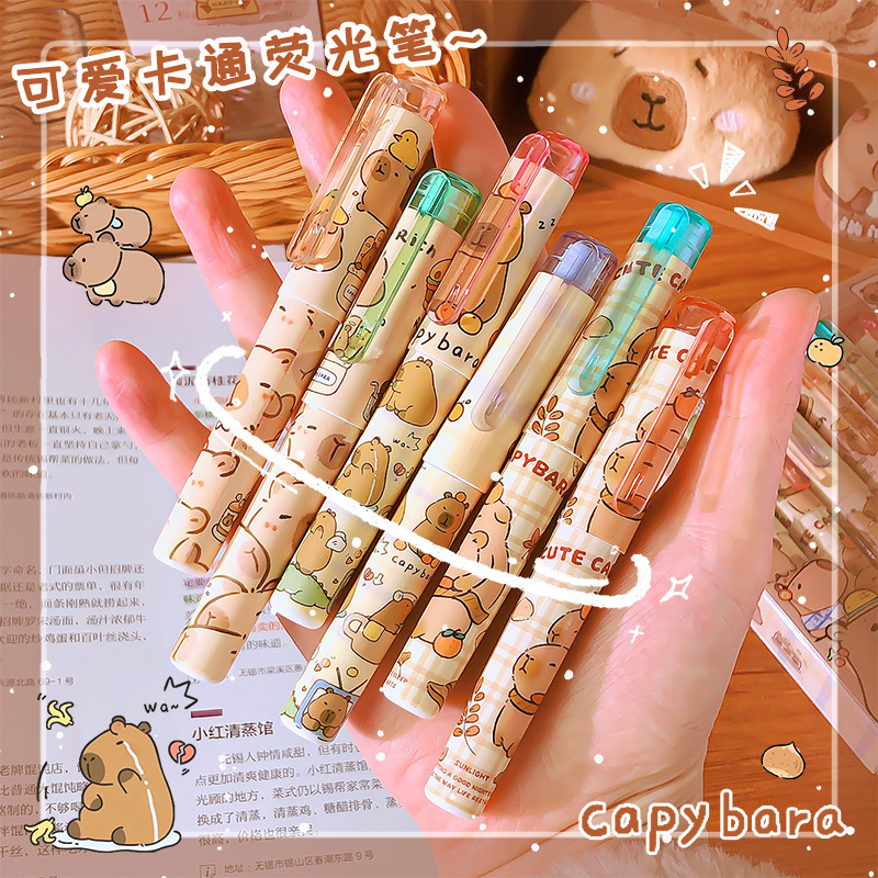 Nuevo resaltador Kapibala lindo conejillo de indias acuarela marcador de alto valor estudiante de dibujos animados graffiti mano cuenta bolígrafo