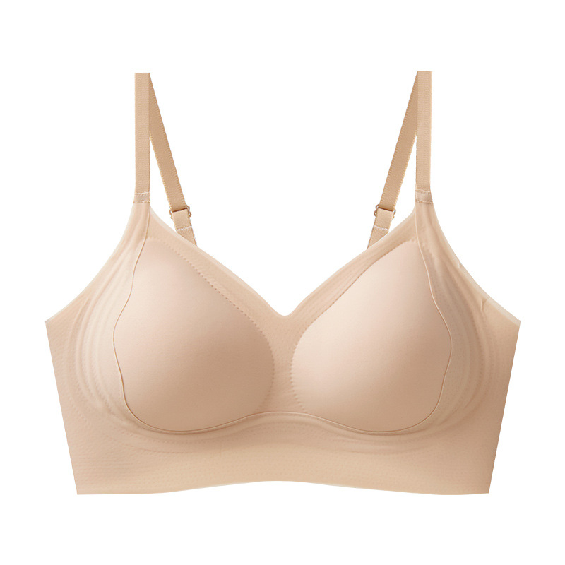 Bra de soporte suave de doble capa de elevación de pecho grande para mostrar ropa interior pequeña para mujeres sin anillo de acero para evitar la caída sin signos de pechos colaterales para mujeres