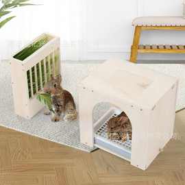 木制干草喂食器兔子干草架一体式兔子窝绒鼠雪貂兔子豚鼠食草屋