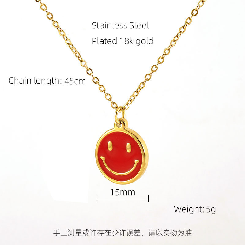 18k oro acero inoxidable redondo feliz smiley cara collar hembra ins Acero inoxidable europeo y americano aceite goteo smiley cara expresión colgante
