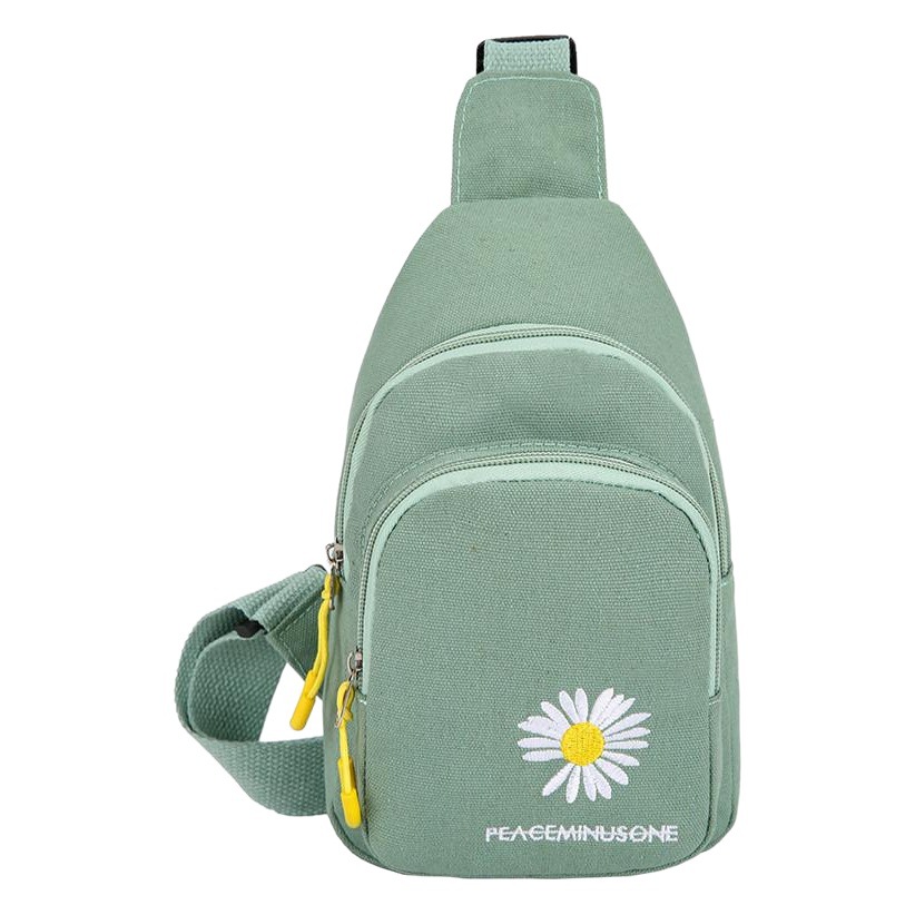 Bolso de lona para mujer estilo fresco y artístico con bordado de margarita, bandolera tipo pecho, moda INS