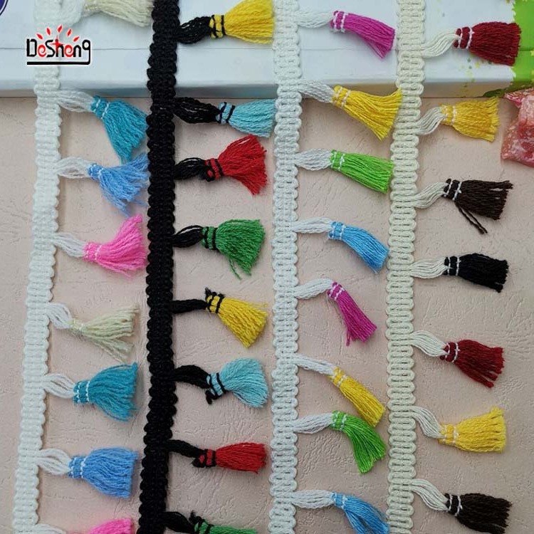 厂家直供新款彩色扫把流苏花边 全棉吊穗花边 民族风家纺服装辅料