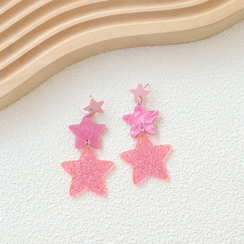 1 Pair Simple Style Star Patchwork Arylic Drop Earrings display picture 3