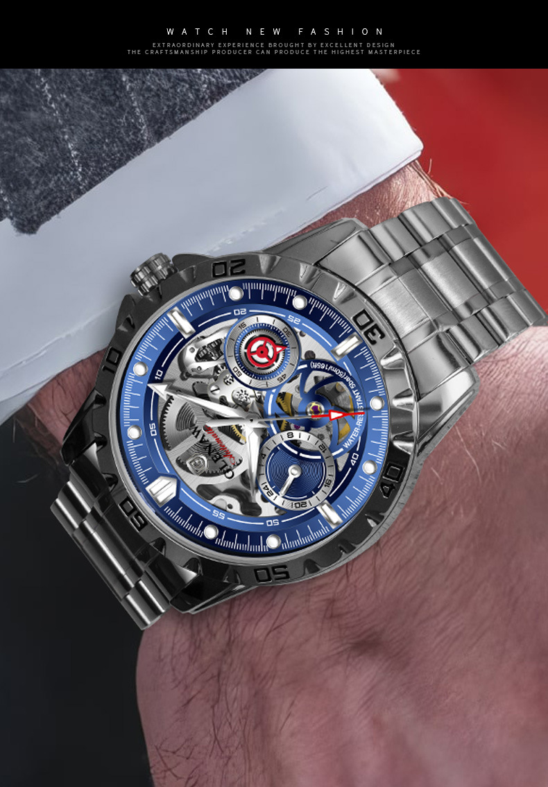 Đồng hồ nam automatic skeleton lộ máy hai mặt kính phát quang dây thép không gỉ 8720 chi tiết 7